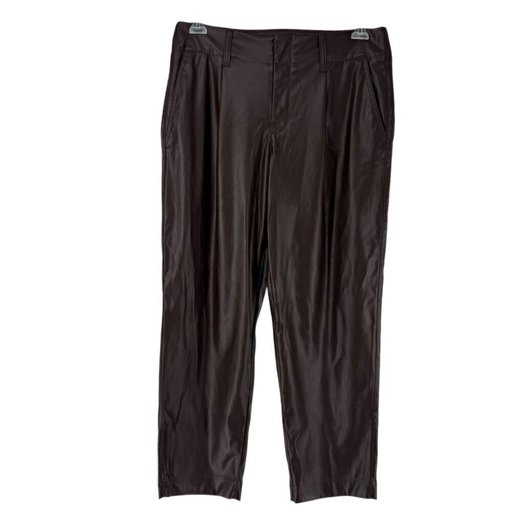 Chocolate Brown Faux Leather Pants Straight Leg Pleated High Rise 12 A New Day